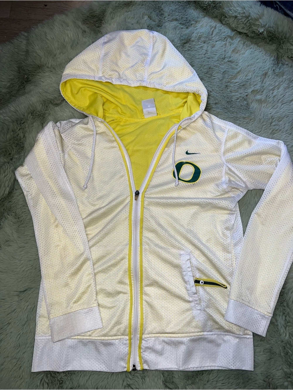 Nike White & Yellow Oregon Ducks Lightweight Zip Hoodie